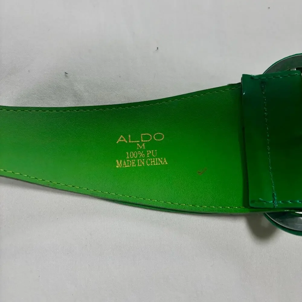 ALDO Kelly Green Wide Belt Womens Medium Chunky Faux Leather Statement Buckle